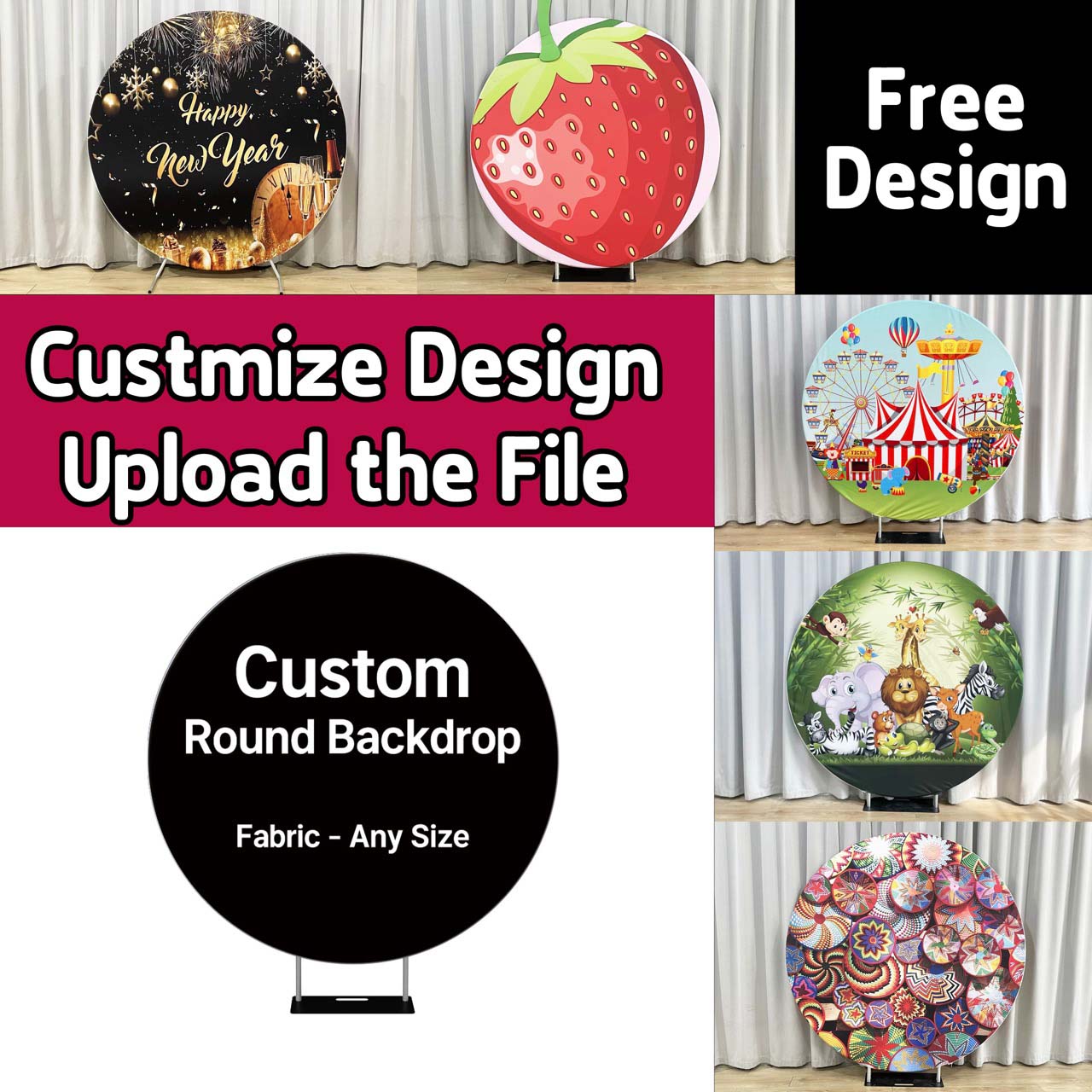 Custom Round Fabric Backdrop for Birthday&Baby Shower&Wedding&Any Othe ...