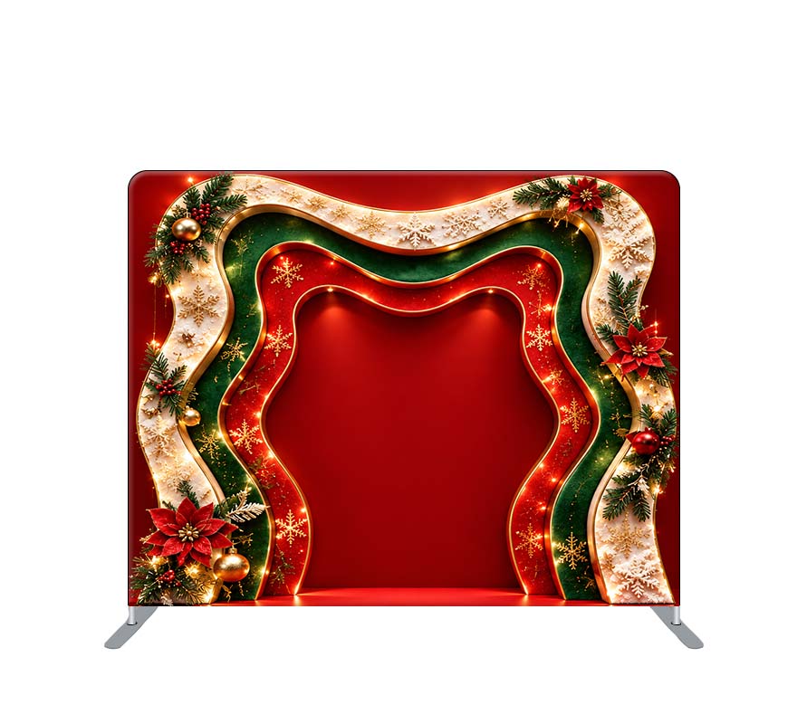 Pillowcase Tension Backdrop Christmas Waved Design Red
