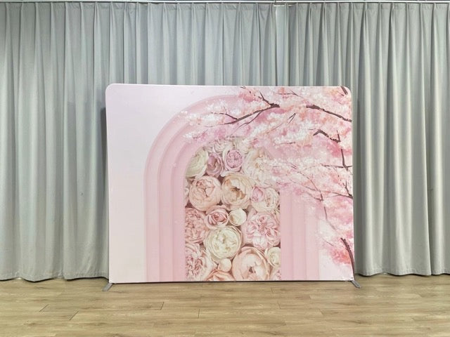 Pink Rip Button Backdrop Pillowcase Tension Backdrop Pink Cherry Blossoms with 3D Ripple ...