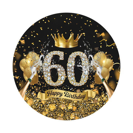 60th Birthday Crown Champagne Round Backdrop Cover
