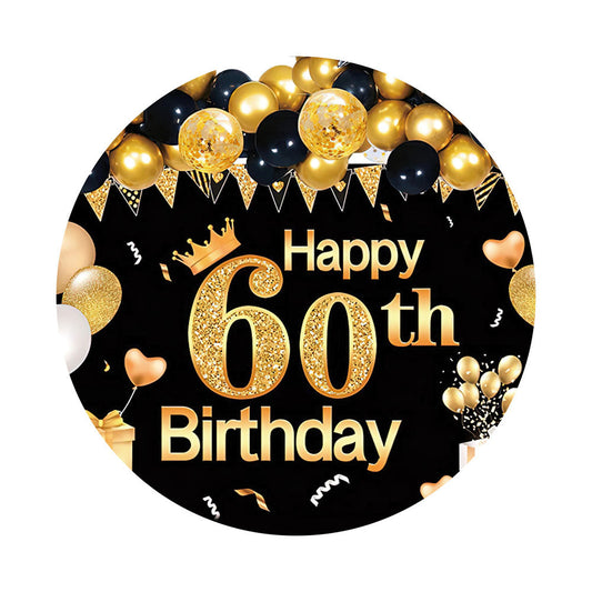60th Birthday Golden Balloon Round Backdrop Cover