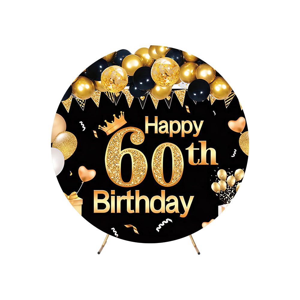 60th Birthday Golden Balloon Round Backdrop Cover