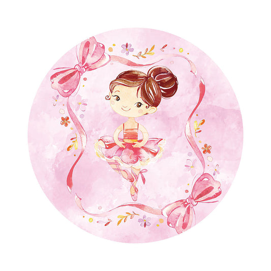 Ballerina Girls Party Floral Round Backdrop Cover