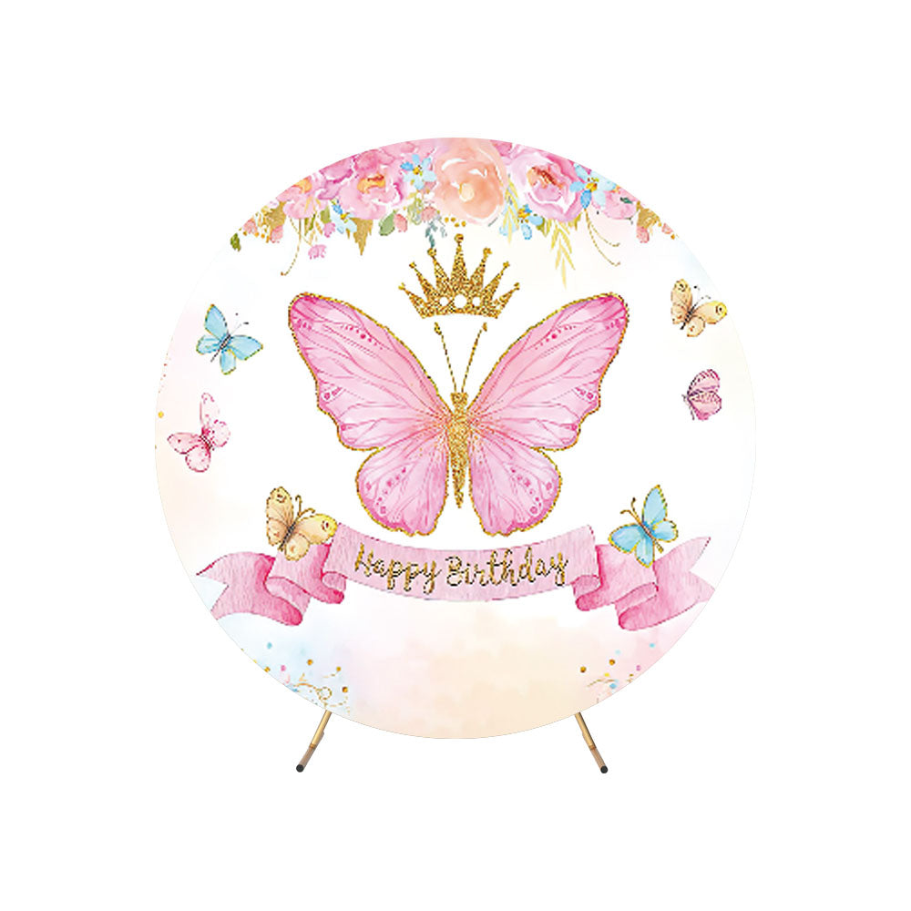 Birthday Butterfly Round Backdrop Cover