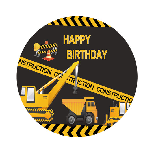 Birthday Party Construction Truck Round Backdrop Cover