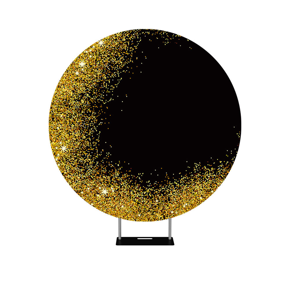 Bokeh Gold and Black Glitter Round Backdrop Cover