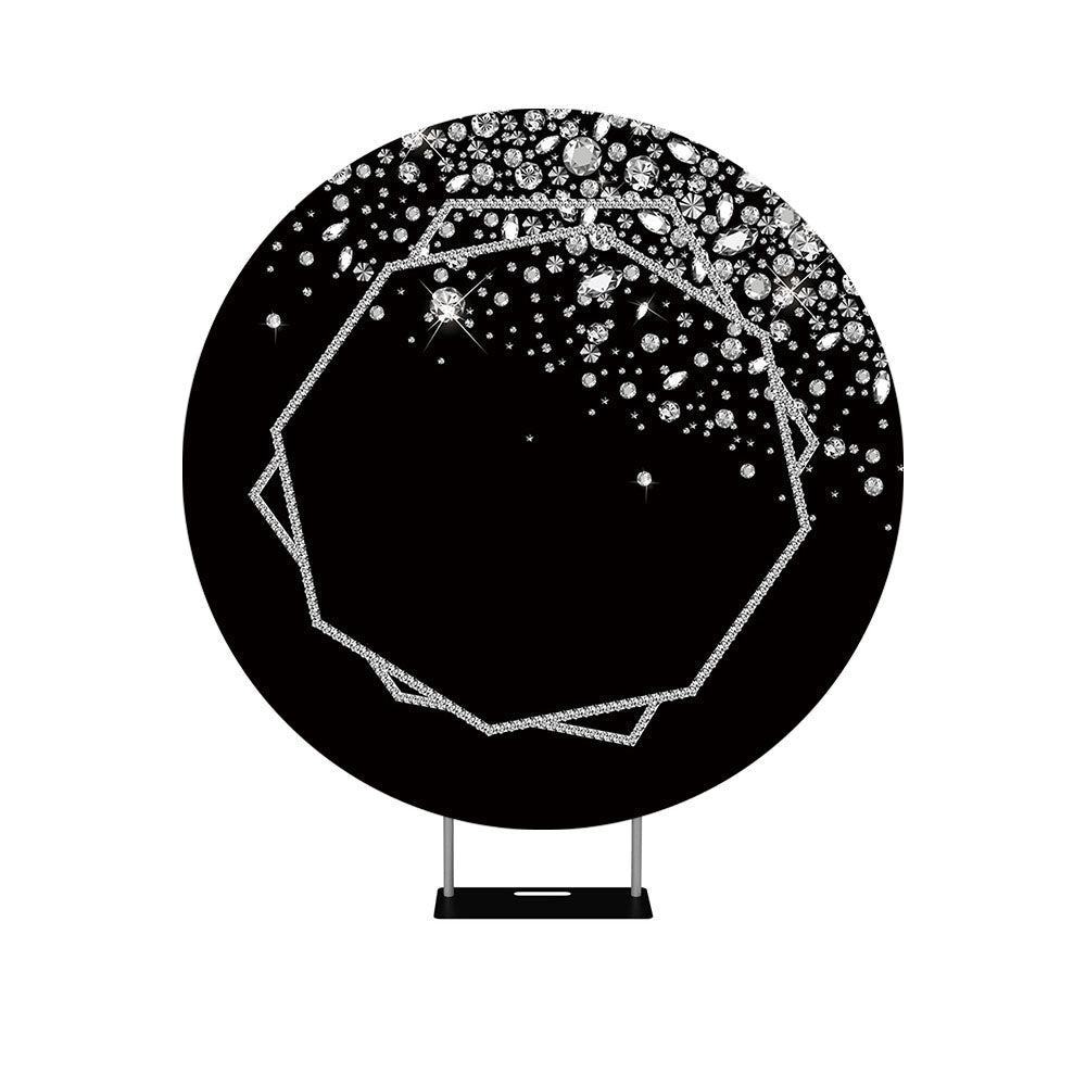 Bokeh Silver and Black Glitter Round Backdrop Cover