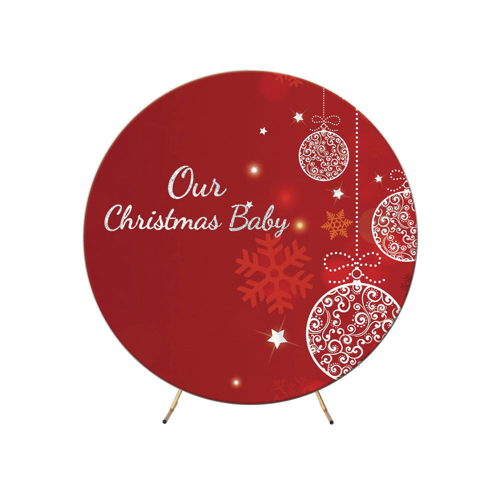 Christmas Red Ball Circle Round Personalized Backdrop Cover