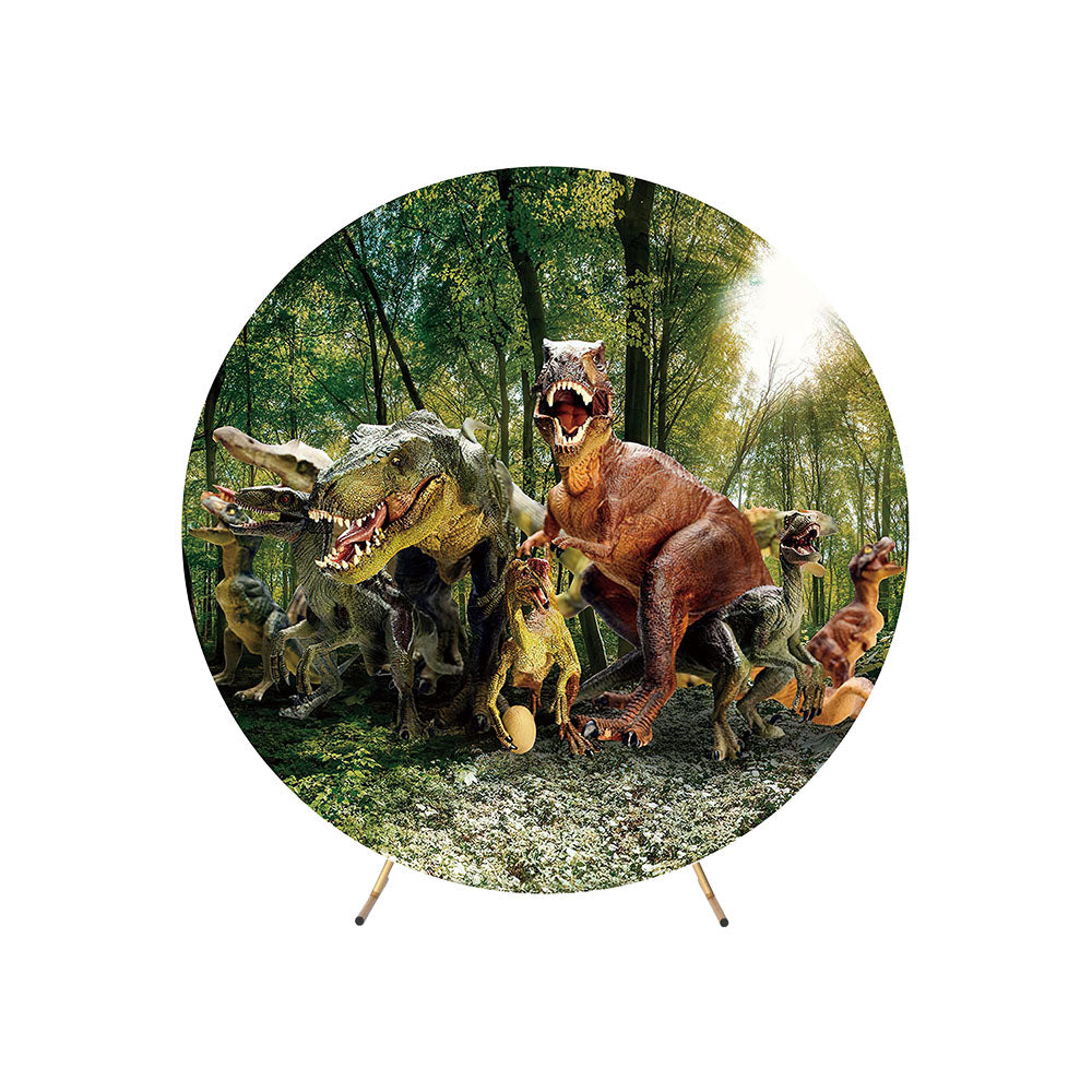 Dinosaur Theme For Boys Birthday Round Backdrop Cover