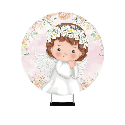 Floral Baptism For Girls Round Backdrop Cover