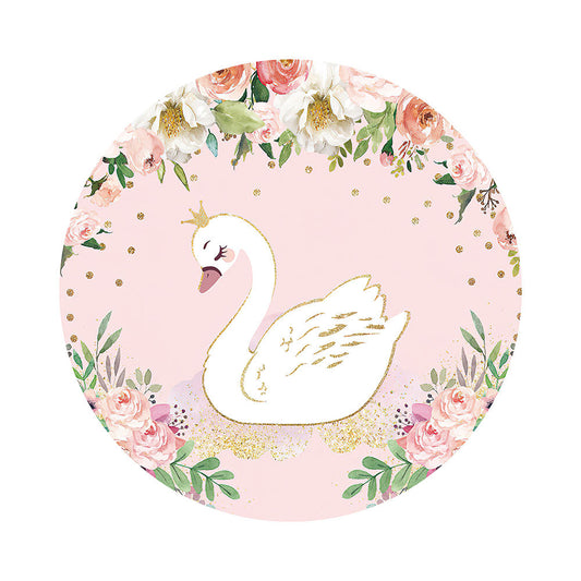 Floral Pink Swan Birthday Round Backdrop Cover