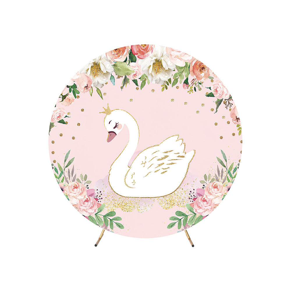 Menu Backdrop Swan Floral Pink Swan Birthday Round Backdrop Cover for Girls Party ...
