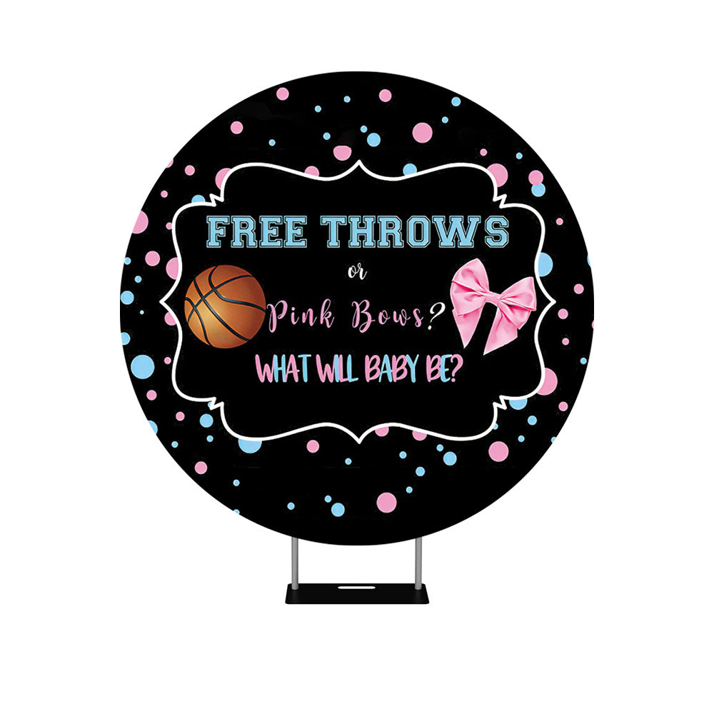 Gender Reveal Basketball or Bow Round Backdrop Cover