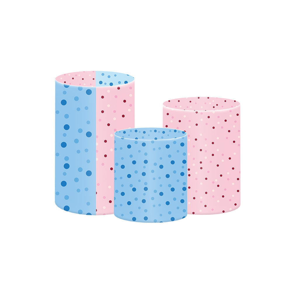 Photo of Gender Reveal Blue and Pink Dots Pedestal Cylinder Cover