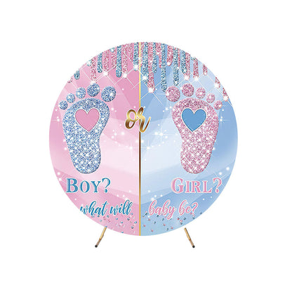 Gender Reveal Blue or Pink Diamond Circle Backdrop Cover