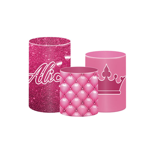 Photo of Glitter Royal Pink Leather Cylinder Pedestal Cover