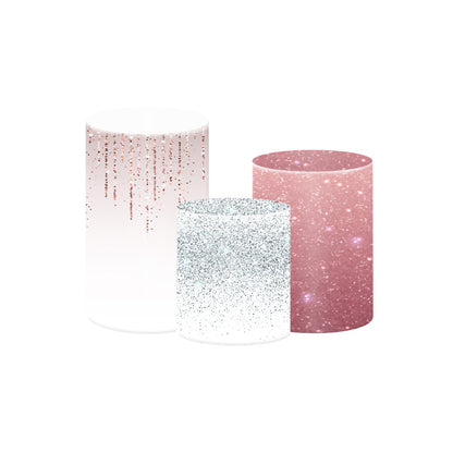 Photo of Glitter Silver Pink Round Cylinder Pedestal Cover