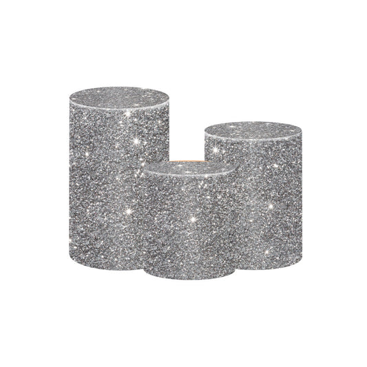 Photo of Glitter Silver Round Cylinder Pedestal Cover