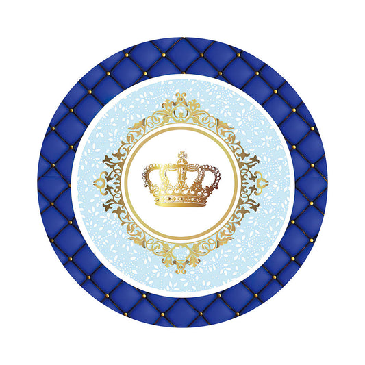 Gold Crown And Blue Baby Shower Round Backdrop Cover