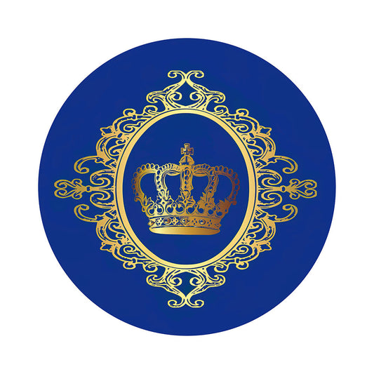 Gold Crown And Royal Blue Birthday Round Backdrop Cover