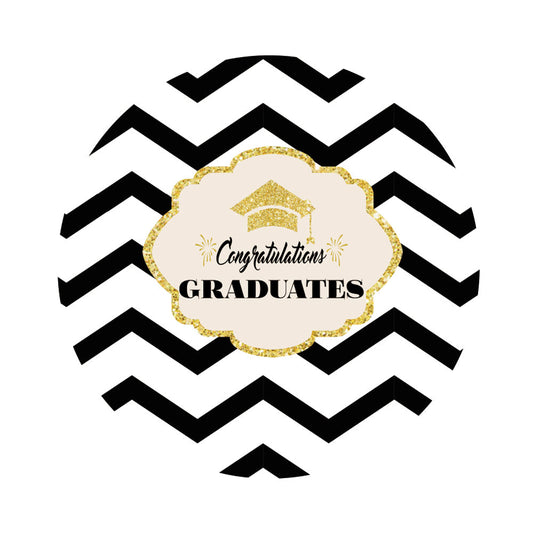 Graduation Black and White Stripes Round Backdrop Cover