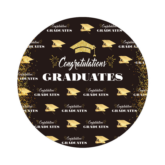 Graduation Gold Glitter Black Round Backdrop Cover