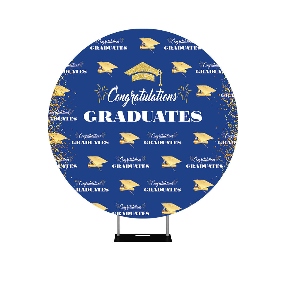 Graduation Gold Glitter Blue Round Backdrop Cover – Backdrop2go