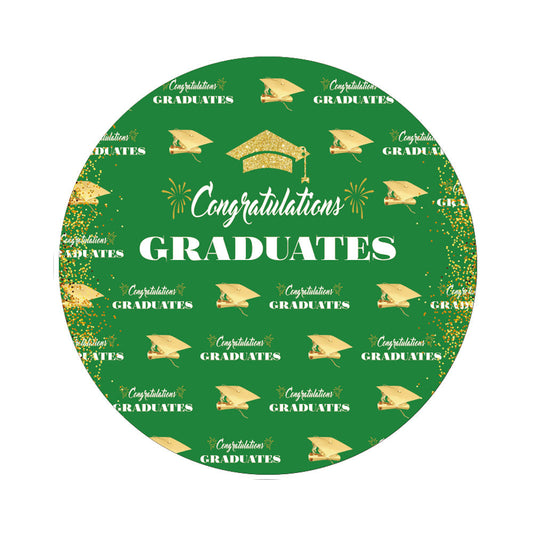 Graduation Gold Glitter Green Round Backdrop Cover