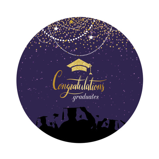 Graduation Gold Glitter Purple Round Backdrop Cover