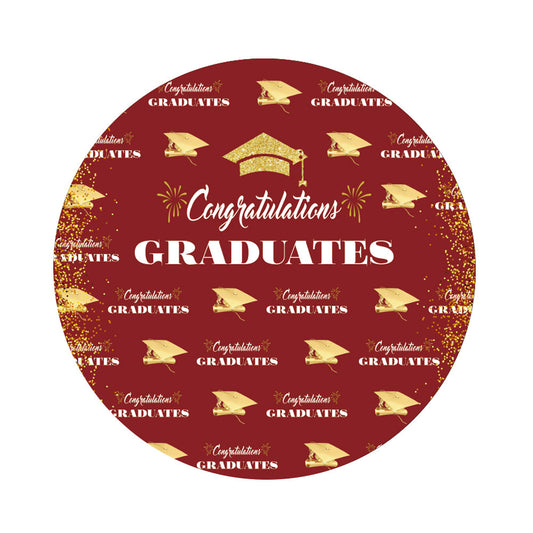 Graduation Gold Glitter Red Round Backdrop Cover