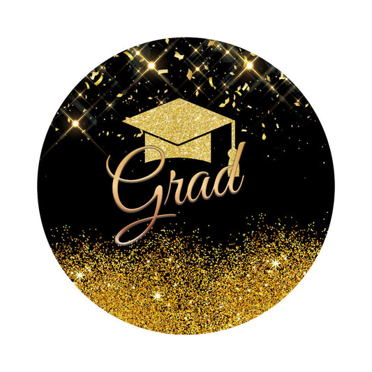 Graduation Gold Glitter Round Backdrop Cover
