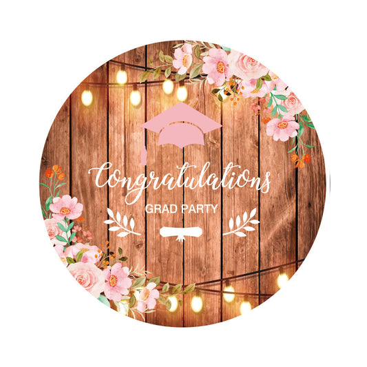 Graduation Wooden Floral Round Backdrop Cover