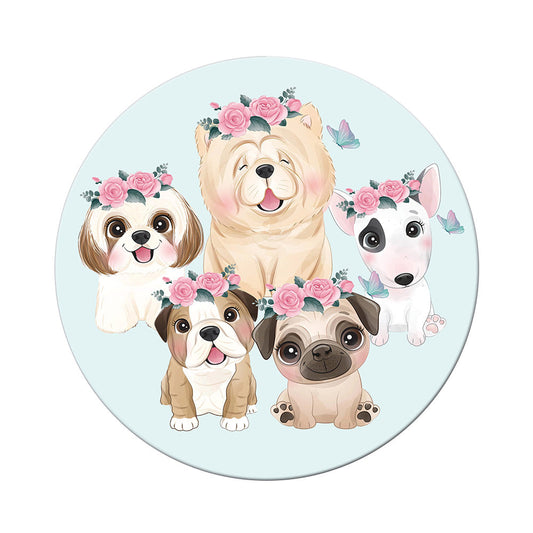 Light Blue Puppy Dogs Round Personalized Backdrop Cover