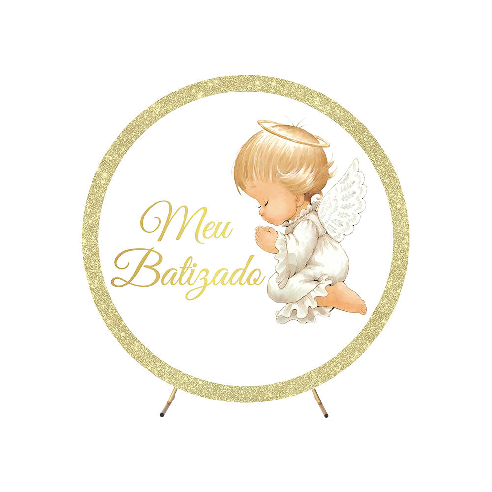 Mi Bautizo Gold And White Round Backdrop Cover