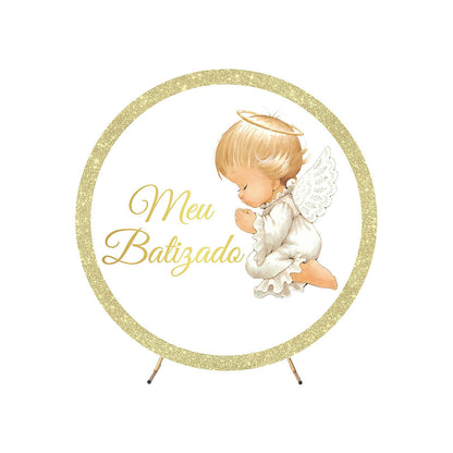 Mi Bautizo Gold And White Round Backdrop Cover