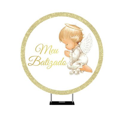 Mi Bautizo Gold And White Round Backdrop Cover