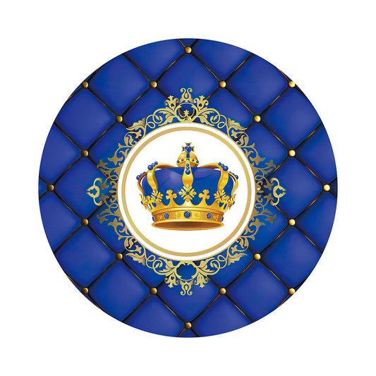 Navy And Gold Crown Birthday Round Backdrop Cover