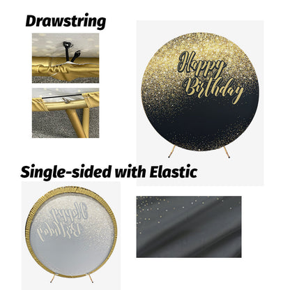 Bokeh Gold and Black Glitter Round Backdrop Cover