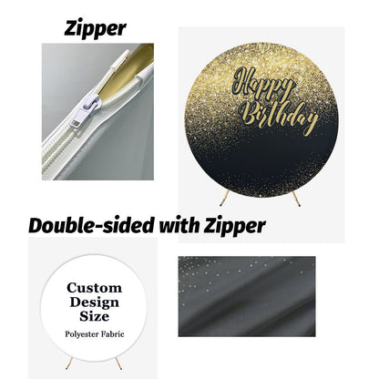 Bokeh Silver and Black Glitter Round Backdrop Cover