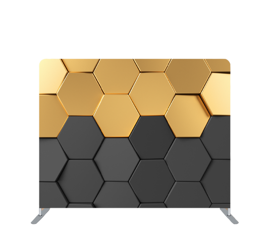Pillowcase Tension Backdrop Black and Gold Hexagon