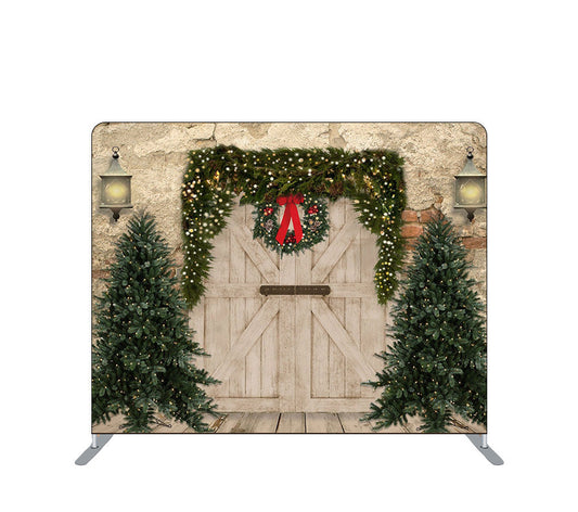 Pillowcase Tension Backdrop Christmas Brick Wall Door Xmas Trees