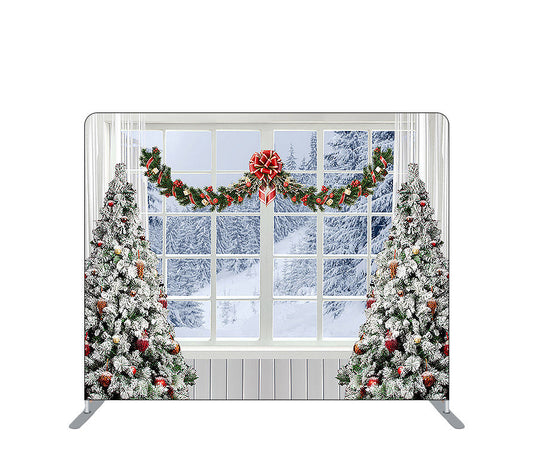 Pillowcase Tension Backdrop Christmas Trees Window Snow View