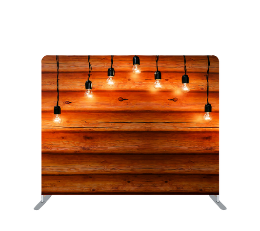 Pillowcase Tension Backdrop Medium Brown with Light Bulbs