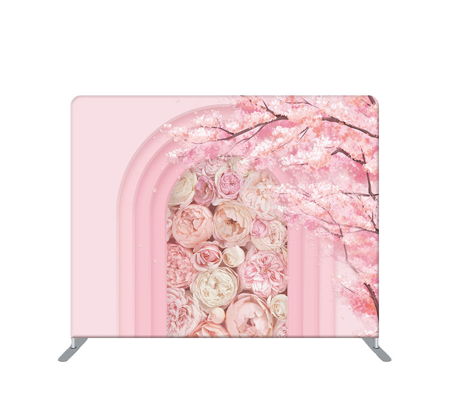 Pink Rip Button Backdrop Pillowcase Tension Backdrop Pink Cherry Blossoms with 3D Ripple ...