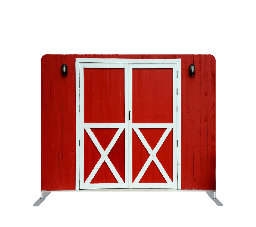 Pillowcase Tension Backdrop Red Barn Doors