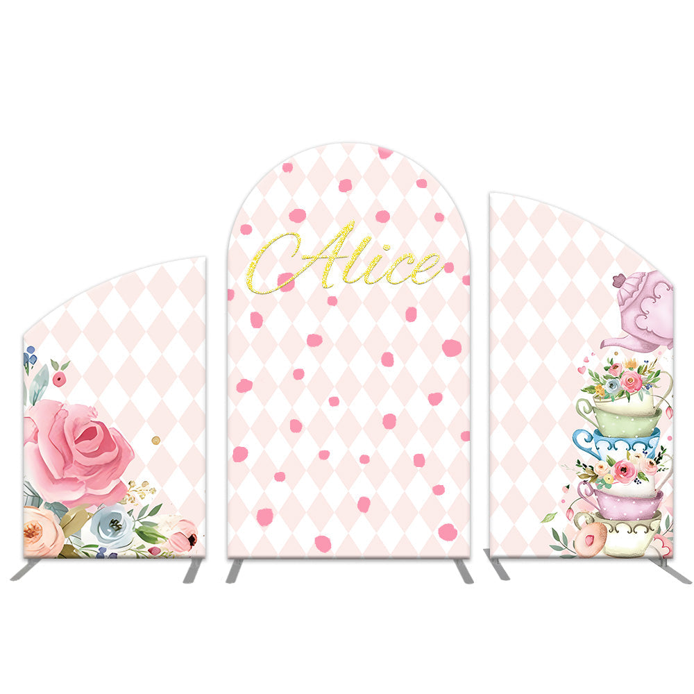 Photo of Pink Block Tea Cup Arch Backdrop