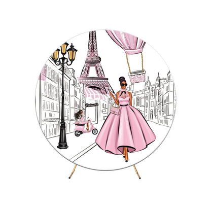 Pink Morden Paris Round Backdrop Cover