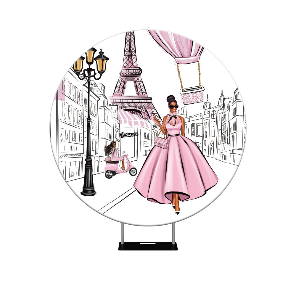 Pink Morden Paris Round Backdrop Cover