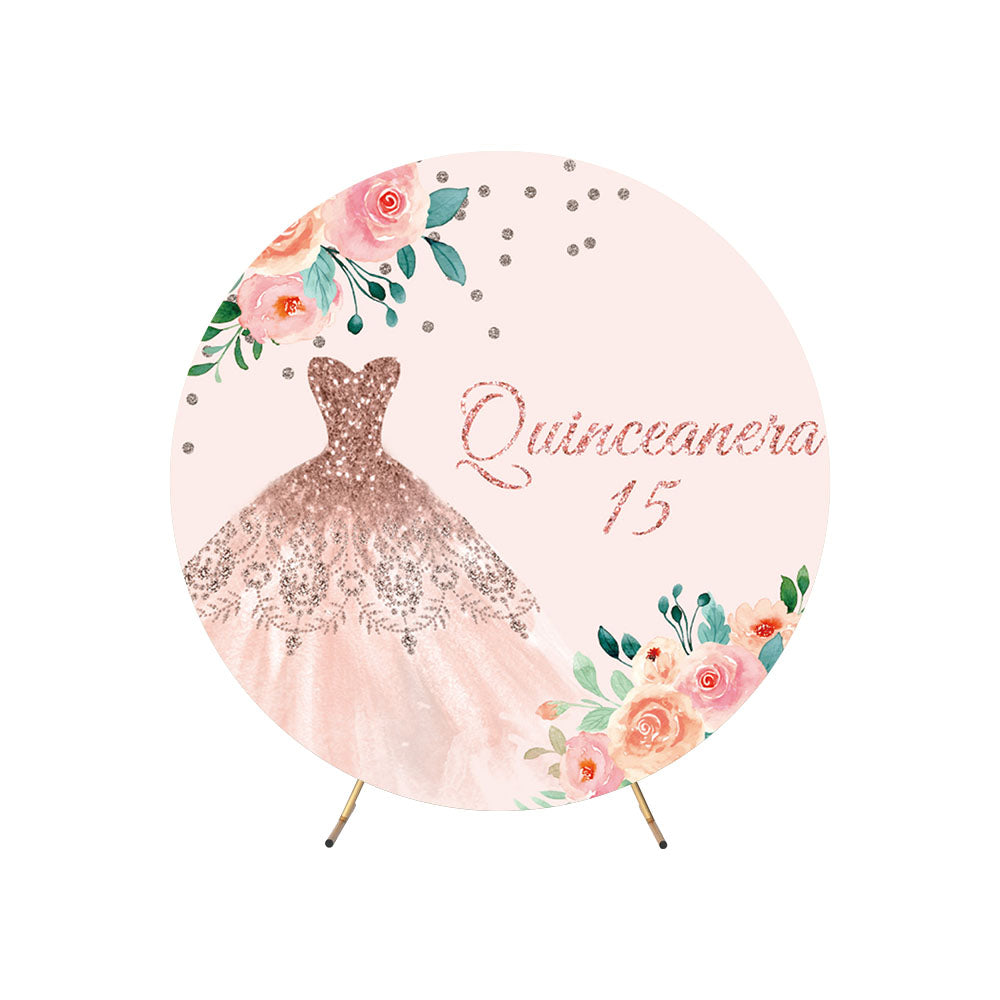 Quinceanera 15th Birthday Round Backdrop Cover