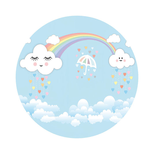 Rainbow Cloud Blue Sky Brithday Round Backdrop Cover